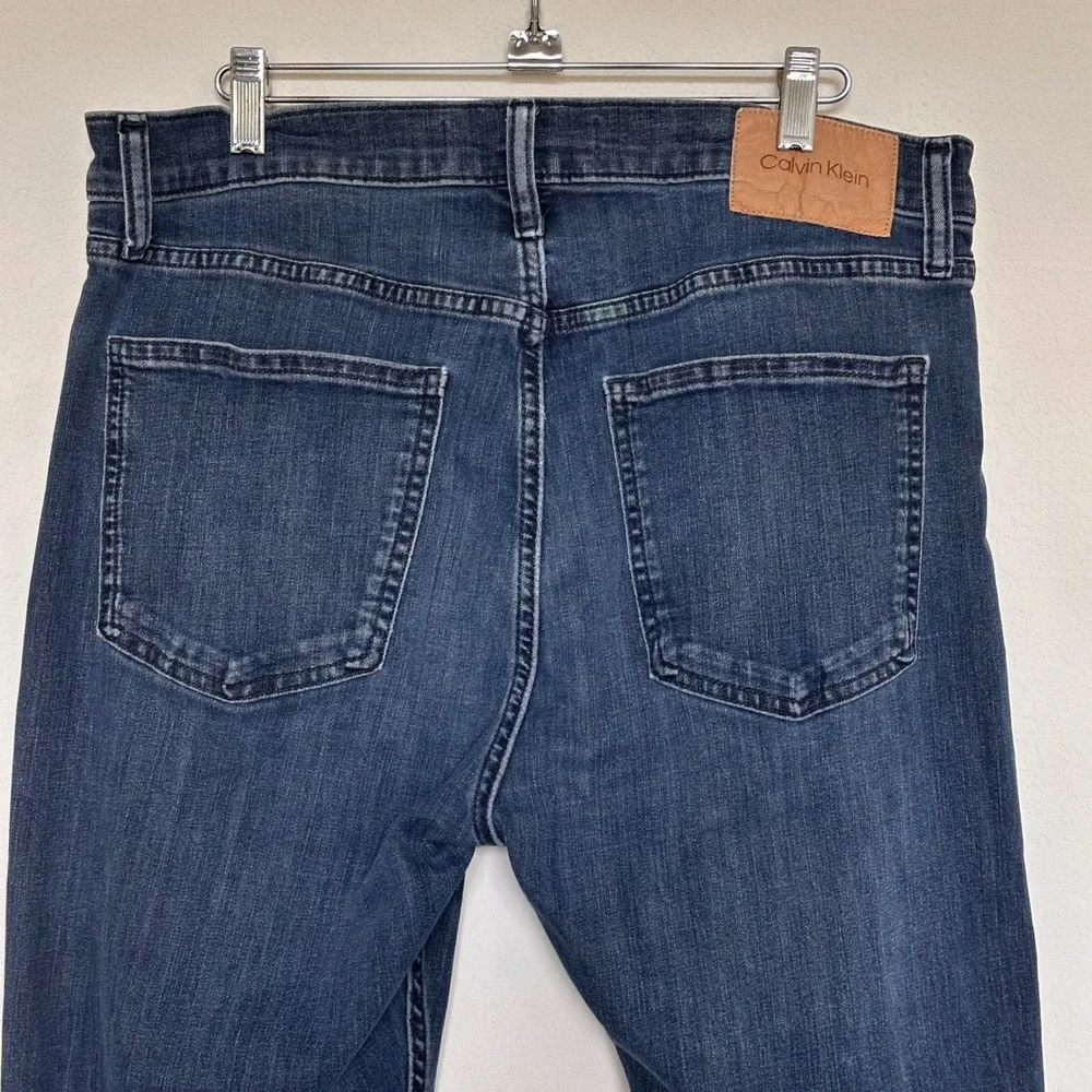 Calvin Klein Jeans Mens 34x29 Slim Straight Fit Dark Wash Stretch Denim Blue